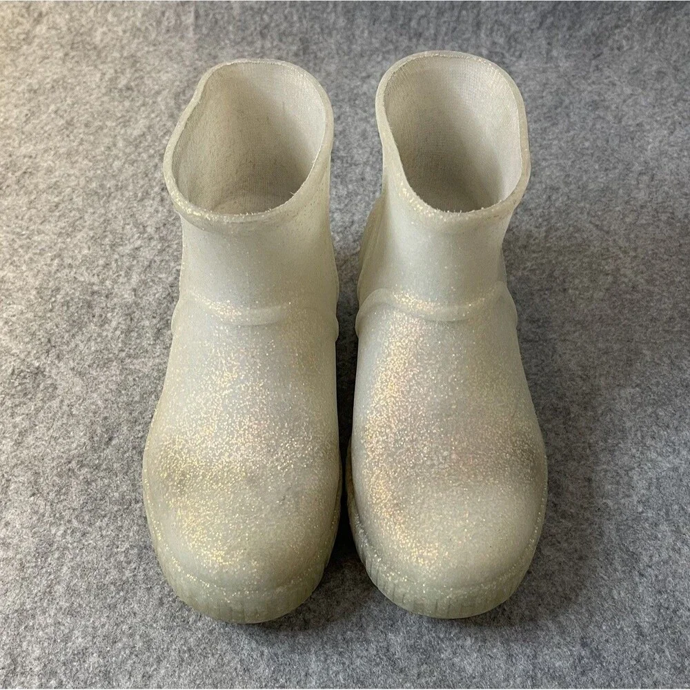 UGG Kids Drizlita Glitter Rain Boots Waterproof Translucent White Sparkle Sz 2